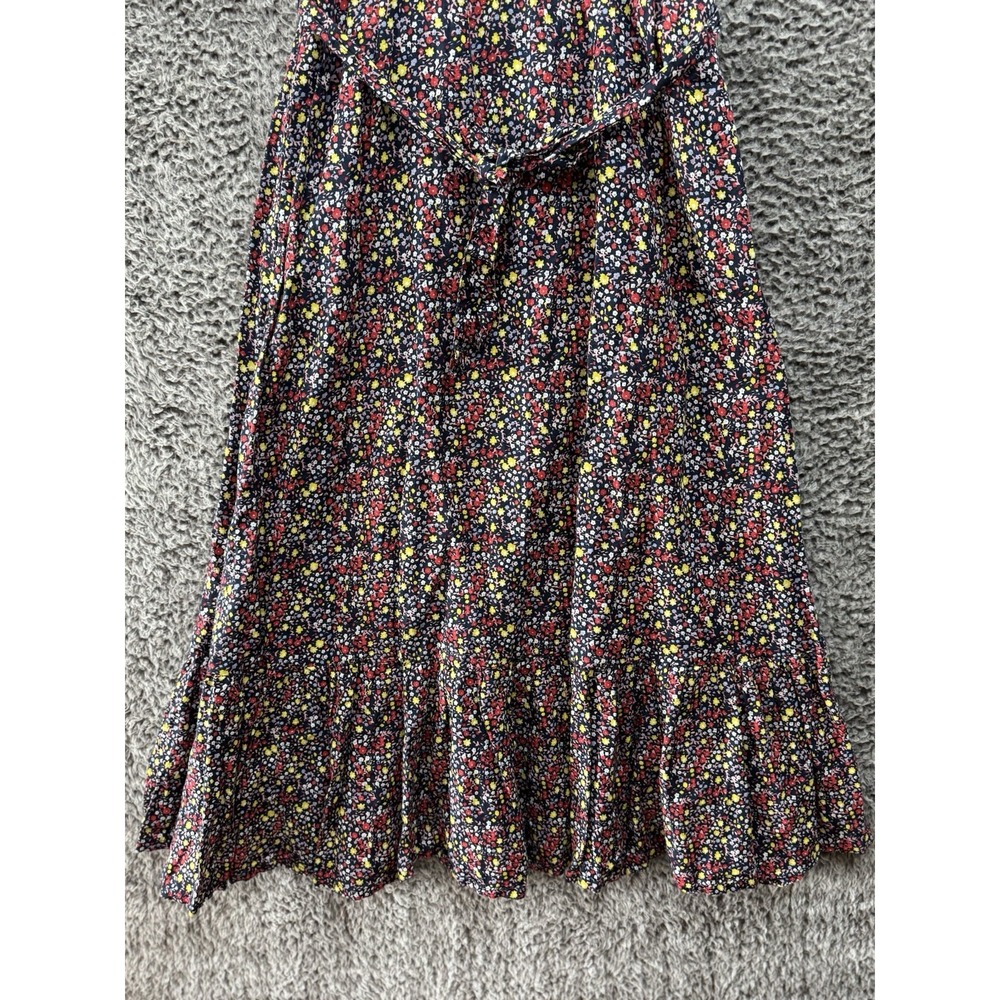 J Crew Tiered Floral Maxi Dress Navy Blue Linen Cotton Ruffle CottageCore Size 6 - Picture 6 of 10